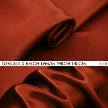 

SILK STRETCH SATIN 140cm width 19momme Mulberry Silk Stretch Fabric Fashion Fabric Textile Wedding Dress Fabrics NO18 Firebrick