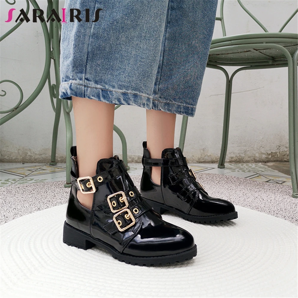 

SARAIRIS Brand New Plus Size 33-46 Belt Buckle Ladies Chunky Heels Shoes Woman Casual Party Office Autumn Spring Ankle Boots