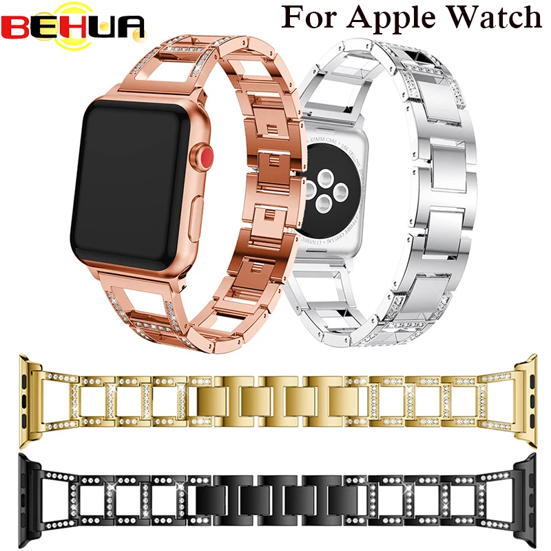 

Ремешок из сплава для Apple Watch 38 мм 42 мм, браслет со стразами для iWatch Series 3 2 1, сменный Браслет