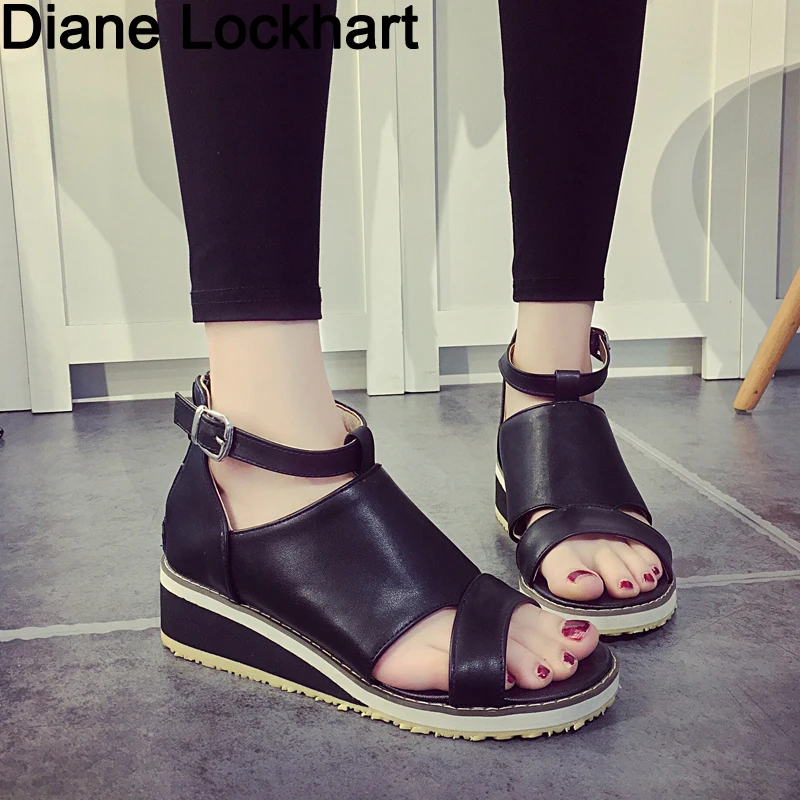 

Women Sandals 2019 Platform Sandals Wedges Shoes For Women Heels Sandalias Mujer Summer Shoes Leather Wedge Heels Sandals 43 44