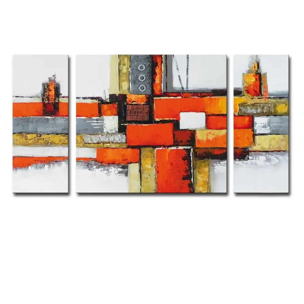

Abstract Artwork 00% Hand Painted Gallery Wrapped Abstract Oil Paintings on Canvas 3 Piece Framed Large Orange Abstract Wall