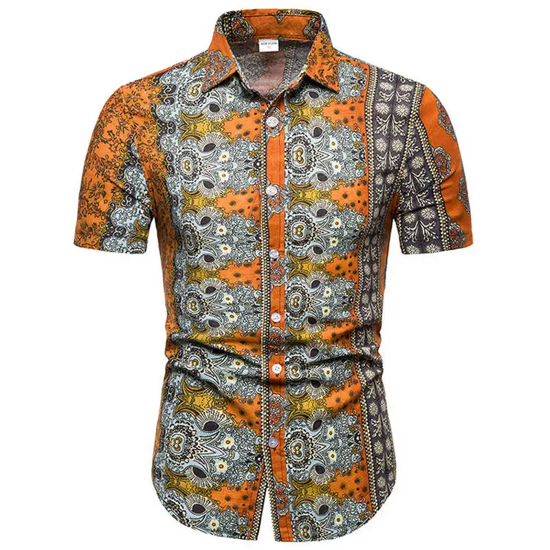 Mens Summer Beach Hawaiian Shirt Brand Short Sleeve Plus Size Floral Shirts Men Casual Holiday Vacation Clothing Camisas - Цвет: TC33 orange