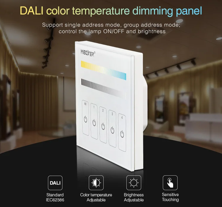 DL5 DP1 DP2 DP3 DALI RGB+CCT brightness color temperature dimming panel DALI Bus Power Supply 5 IN 1 LED Strip Controller