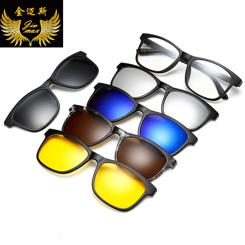 Модные квадратные мужские женские солнцезащитные очки с 5 шт. сменный зажим на Новые поляризованные магнитные солнцезащитные очки для мужчин и женщин