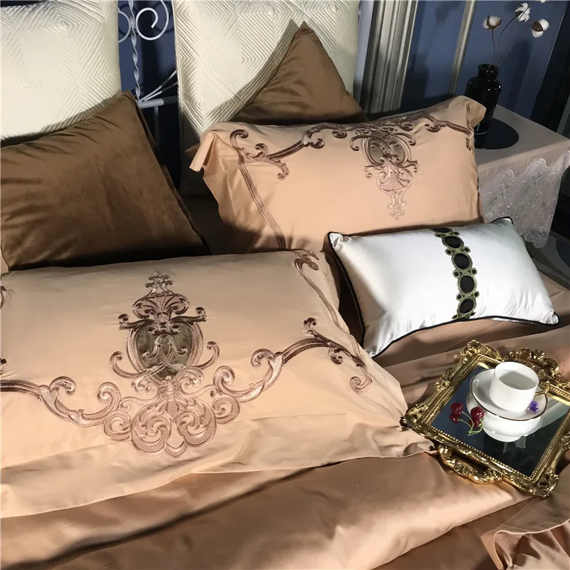 Flash Deal Royal Egyptian embroidery luxury cotton camel 4/6 oversize bed covers, oversize bed sheets, down quilt covers/flax pillowcases 5