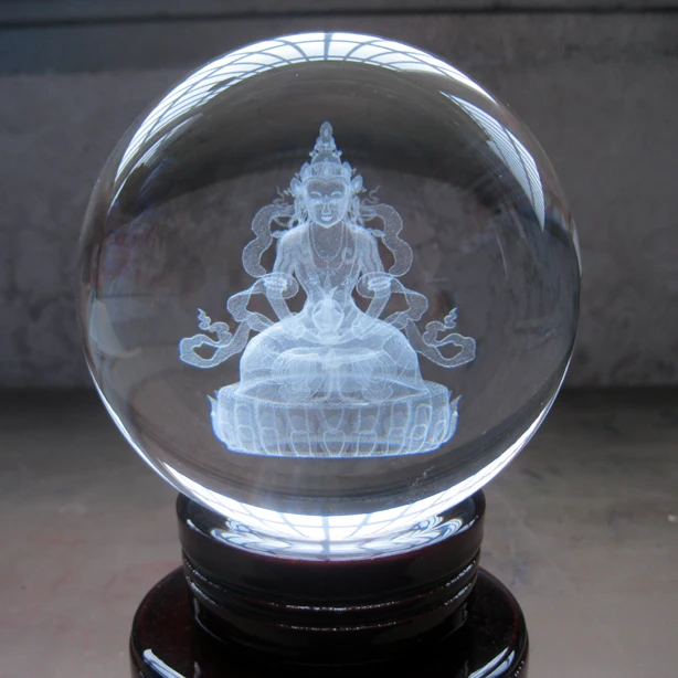 

GOOD figure of Buddha -HOME Family TOP efficacious Talisman Tibetan Amitabha Amitayus 3D Crystal ball statue