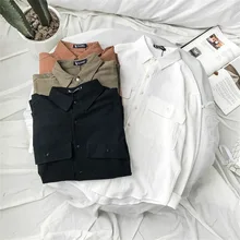 Мужская Весенняя Осенняя Модная брендовая Корейская стильная винтажная хлопковая рубашка с большим карманом и длинными рукавами, мужские повседневные однотонные рубашки