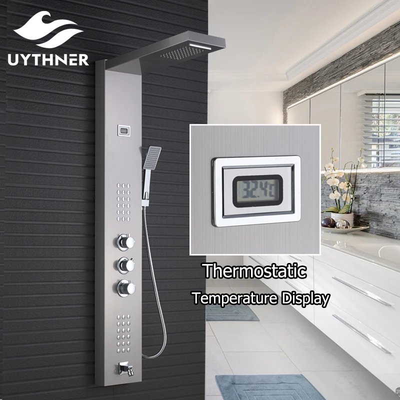 

Uythner Wholesale And Retail Promotion Thermostatic Waterfall Rain Shower Panel Shower Column Jets Tub Spout Shower Tap