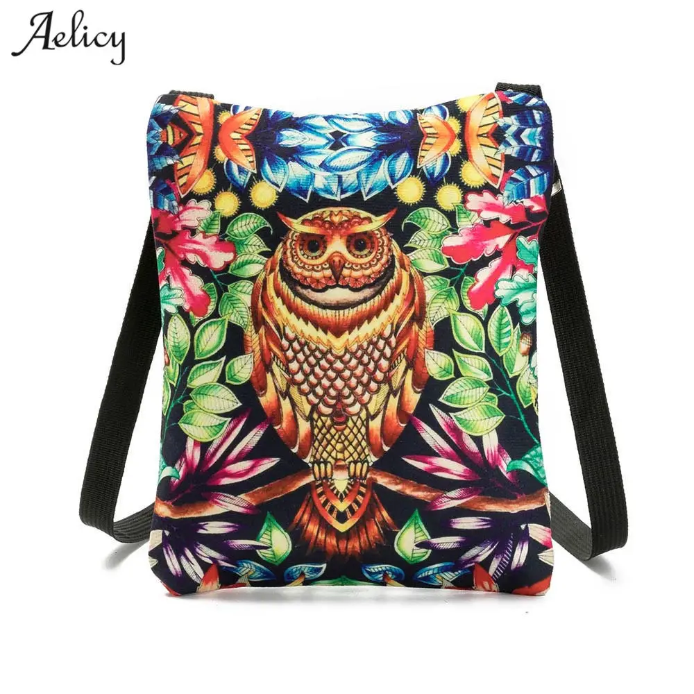 

Aelicy Cute Owl Printed Cotton Fabric Crossbody Shoulder Bags Summer Female Casual Canvas Bags Owl Design Messenger Bag for Girl