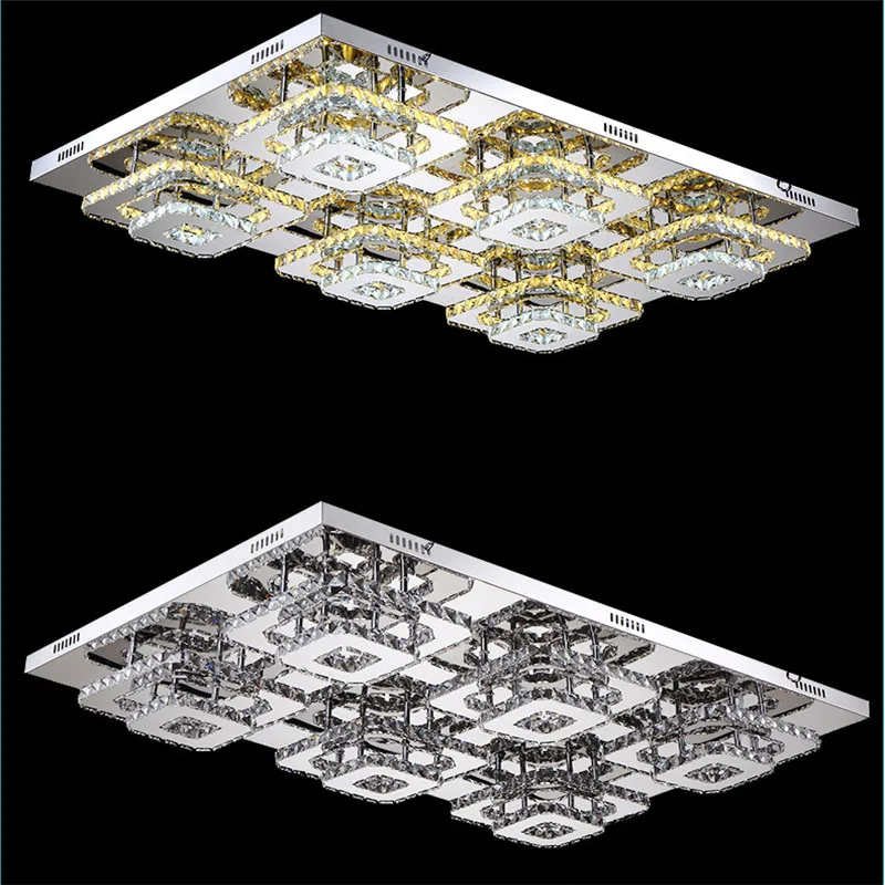 Современные Хрустальные потолочные светильники K9 прямоугольник плафон из нержавеющей стали светодиодный люстры для гостиной люстра потолочные светильники