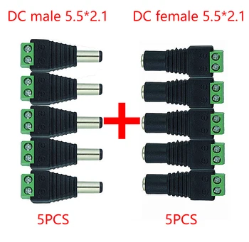 

5.5mm x 2.1mm Female Male DC Power Plug Adapter for 5050 3528 5060 Single Color LED Strip and CCTV Cameras