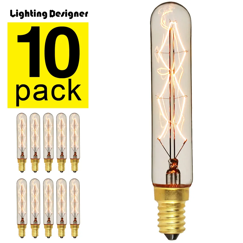 10 шт./лот T20x115mm старинные лампы, трубчатые электрическая лампочка эдисона лампа накаливания лампа дизайн в ретро-стиле со стразами лампочки накаливания E14 220 V 40 W