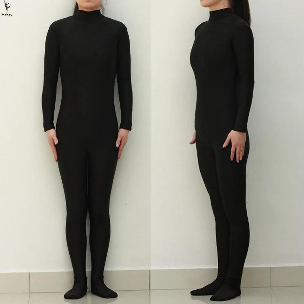 Spandex Bodysuit Zentai Unitard Adult Unisex Turtleneck Long Sleeve Costume without Hood 
