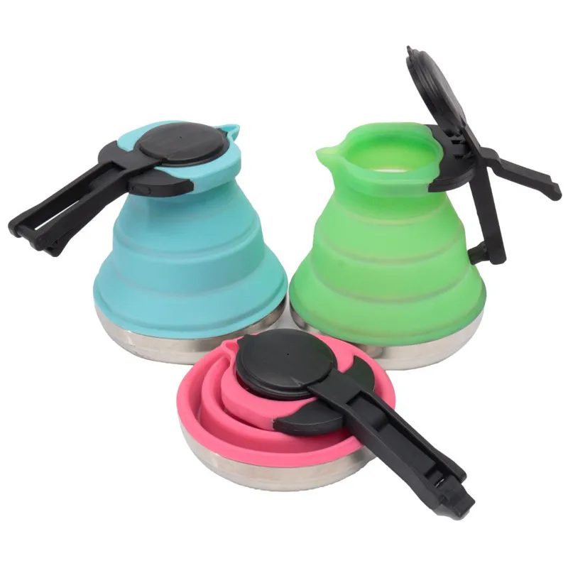 Wholesale genuine face master candy colored silicone outdoor portable folding kettle can be used to select the three colors