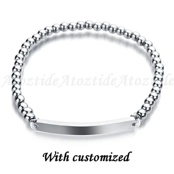 Atoztide Персонализированные эластичные браслеты из нержавеющей стали с бусинами для женщин, регулируемый браслет с гравировкой и буквами - Окраска металла: with customized