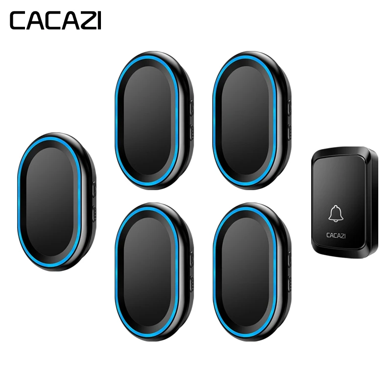 

CACAZI Waterproof Home Wireless Intelligent Doorbell LED Night light bell 58 Chimes 300M Remote 1 Button 5 US EU Plug Receiver