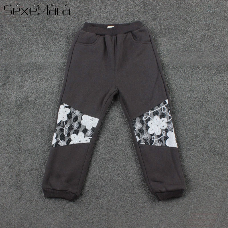 

Kid Clothes Trendy Elastic Waist Openwork Embroidery Plus Velvet Trousers Baby Girl Pants 3-11 Years Old Winter Girl Clothes
