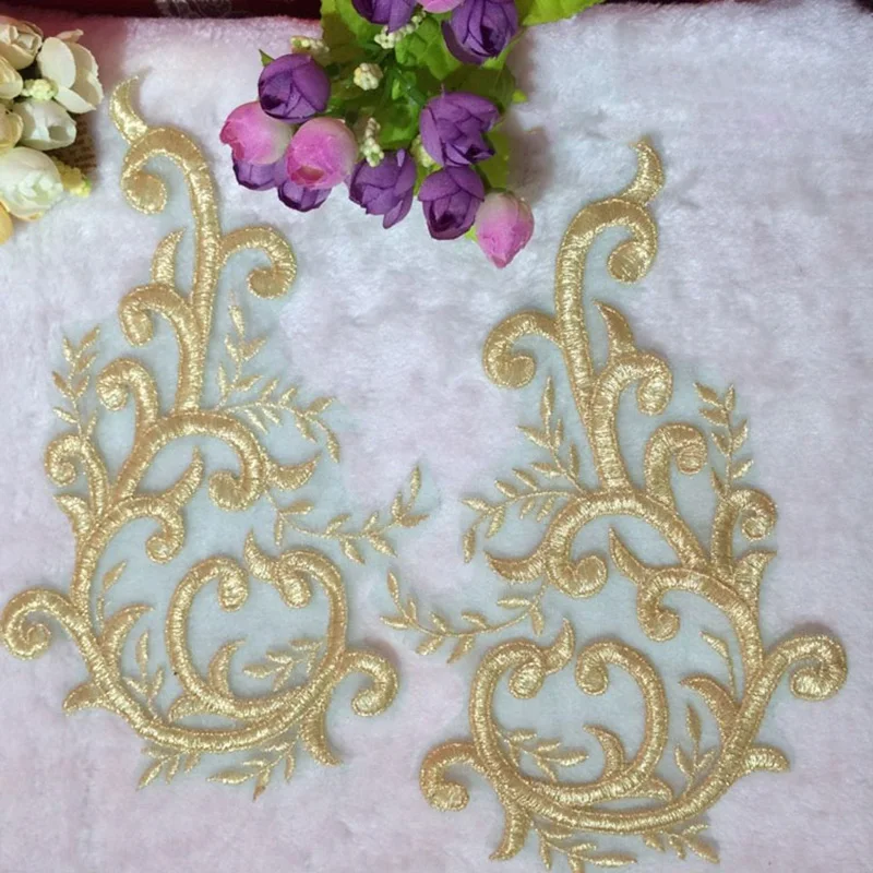 $2.35 10 Pieces Exquisite Embroidery Venise Lace Applique Diy Gold Flower Embroidery Fabric Fine Patch Trim Craft