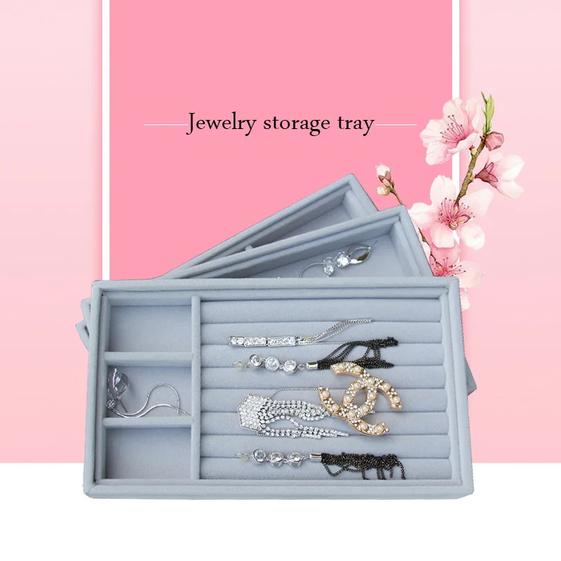 

Hot selling Velvet Jewelry Display Tray Bracelet Holder Necklace Ring Earring Box Jade Pendant Stand Jewelry Storage Organizer