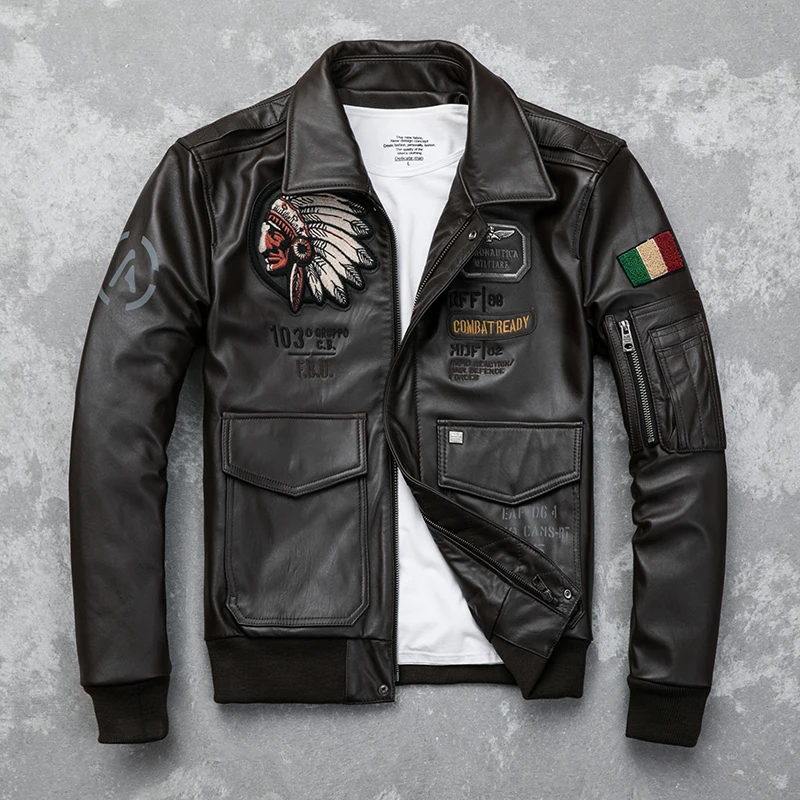 

free shipping Leather jacket, men's jacket, horsehide wax flying suit, Indian brown jacket