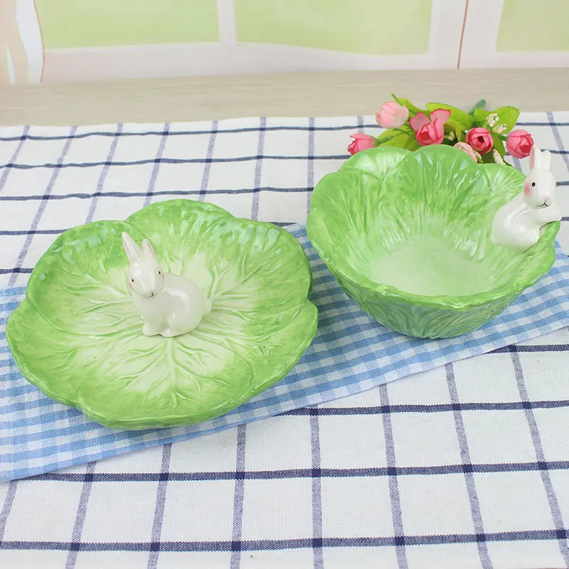 

Creative Cartoon Tableware Rabbit Snack Plate Fruit Bowl Candy Plate Ceramics Fork Spoon Knife Cute Dishes and Plates Sets