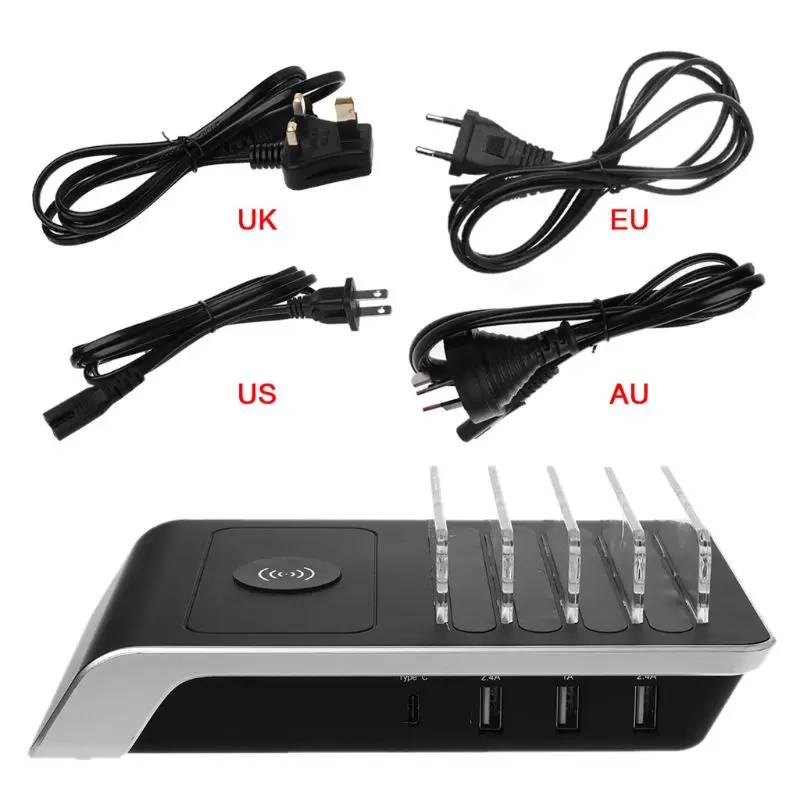 

4 Port USB Type C Mobile Phone Tablets Multiple Devices Organizer Desktop Stand Power Adapter Wireless Charger for iPhone Samsun