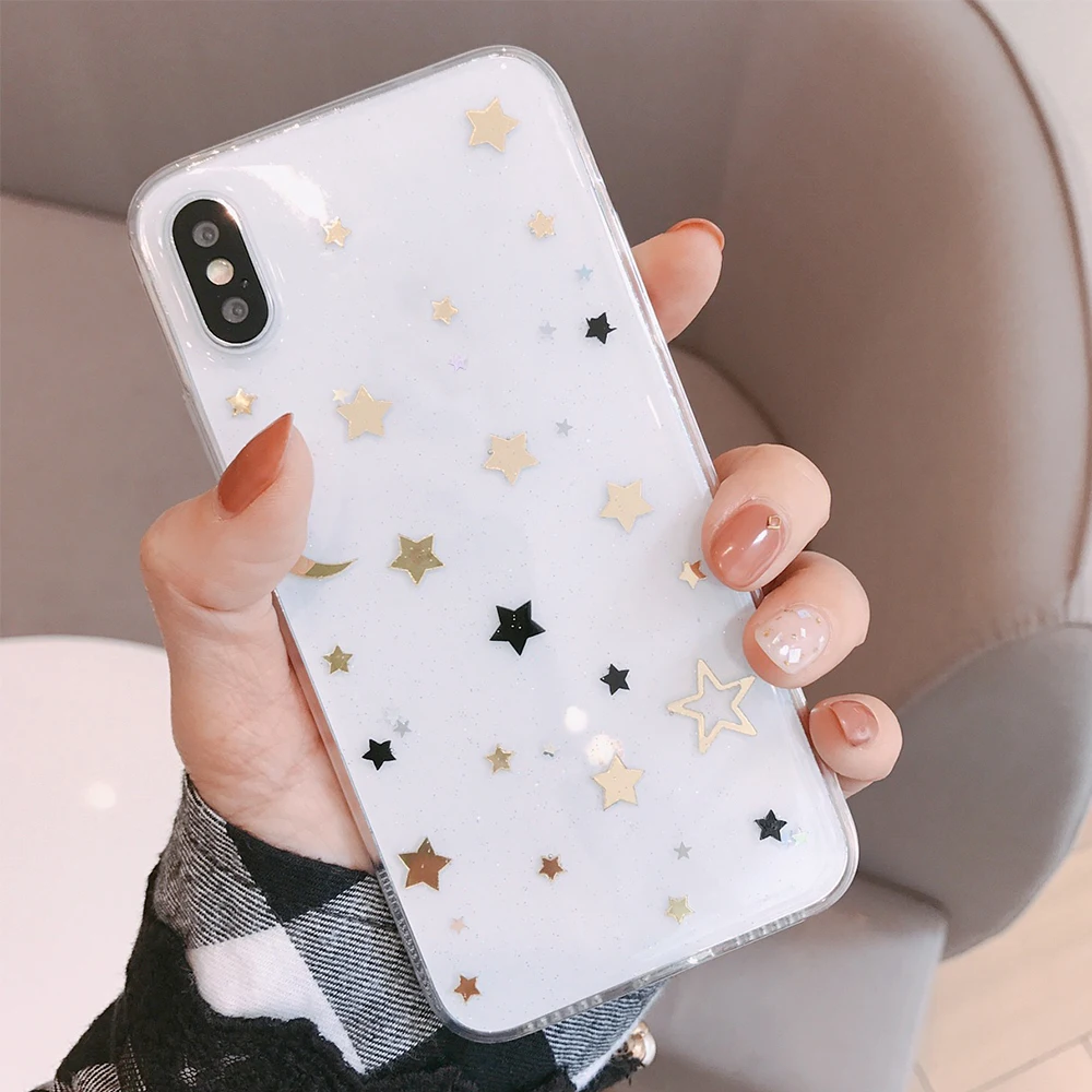 

Sttary Star Moon Phone Case For iPhone 7 8 Plus X XS XR XS MAX Women Soft Protective Phone Cover Cases For iPhone 8 7 6 6S Plus