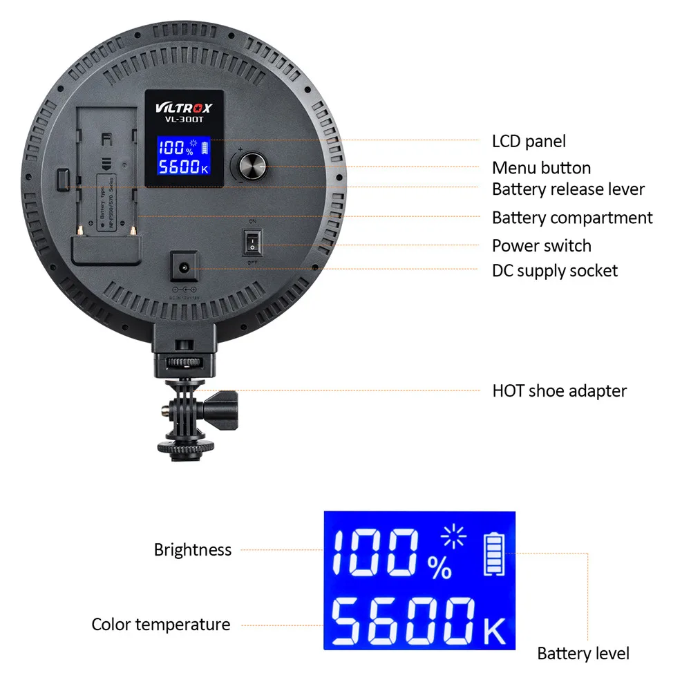 Viltrox VL-300T 18 Вт Светодиодный светильник для видеостудии тонкий 3300 K-5500 K комплект с регулируемой яркостью для камеры фото съемки YouTube видео шоу в реальном времени