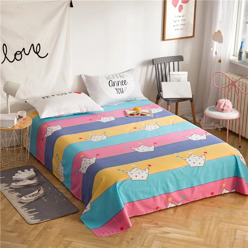 

Fashion Color Stripe+Crown Pattern 3Pcs Flat Sheet Set 100% Cotton Soft Bedding Bedsheet+2pillowcases Sheets Set Comfortable Set
