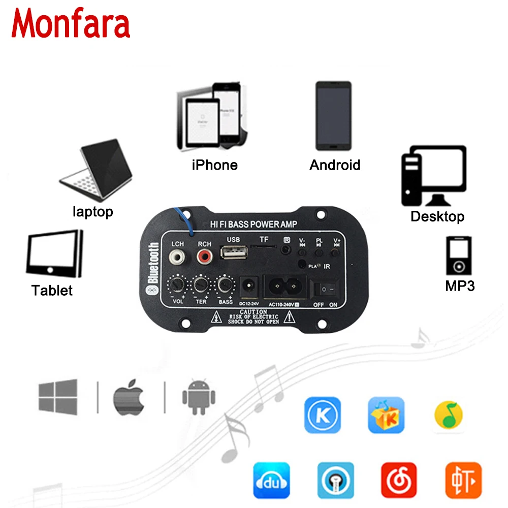 Hi Fi Плата усилителя звука Bluetooth USB dac FM радио TF плеер сабвуфер DIY усилители для