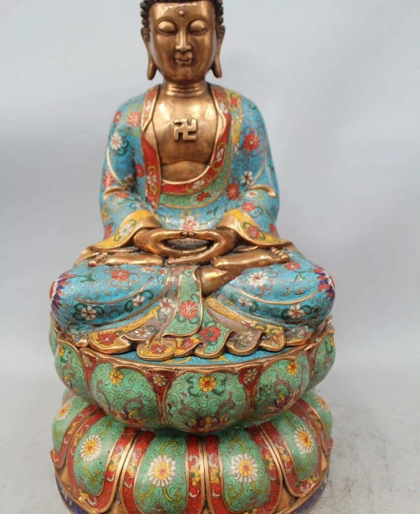 

Tibet monastery Copper Bronze Cloisonne Gild Shakyamuni Shakyamuni Buddha Statue
