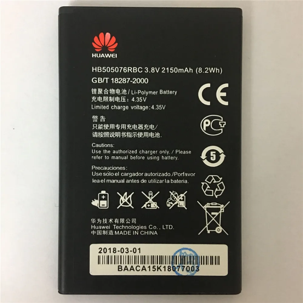 

3.8V 2150mAh HB505076RBC For Huawei Ascend G527 A199 C8815 G606 G610 G610-U20 G700 G710 G716 G610S/C/T Y600 Y600-U20 Battery