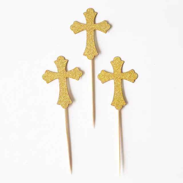 Cruz cupcake Toppers brillo bautismo cupcake topper 