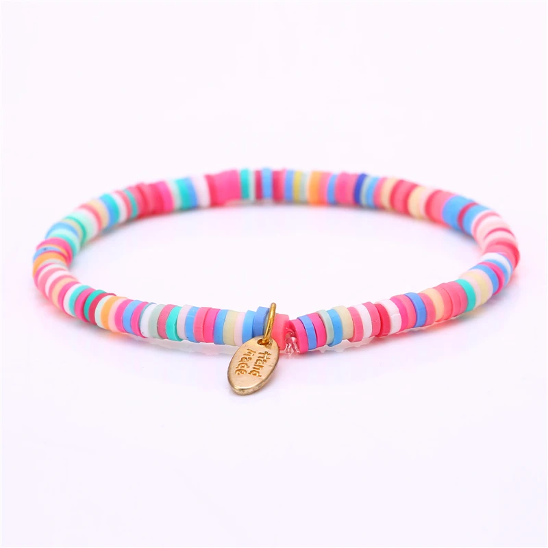 

New Handmade Boho Bracelet Femme Candy Color Polymer Clay Elastic Charm Bracelet For Women Jewelry Wristband pulseras mujer girl