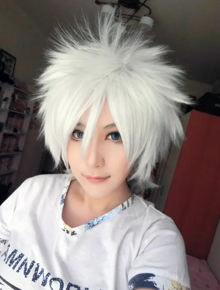 MCOSER HitmanReborn Byakuran Gesso короткий серебристо-белый парик 32 см косплей парик