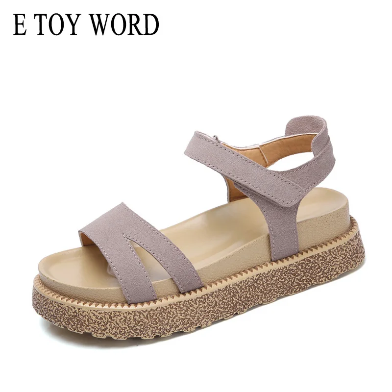 

E TOY WORD Women Sandals Suede Leather Casual Beach Women Summer shoes Waterproof platform Sandals Black Gray sandals Female