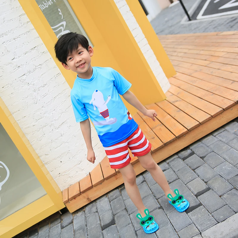 

S-XXL Children Bathing Suits new Short-sleeved Dot cartoon print Two Pieces courageous Handsome Boys Swimming Swimwear