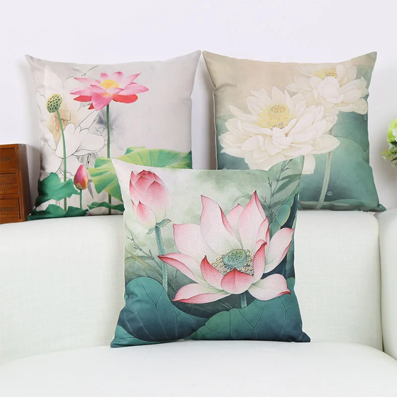 الرجعية الصينية نمط اللوتس الإبداعية القطن وسادة مقعد مكتب سيارة أريكة المنزل الديكور غطاء الوسادة كيس وسادة 45X45 cm