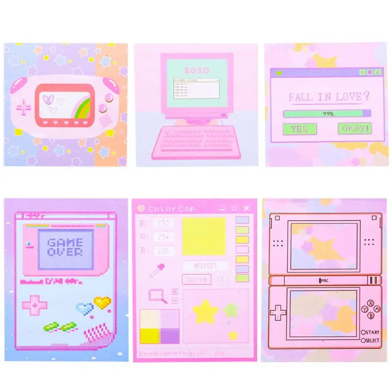 

6Pcs/Bag Portable Sticky Notes Memo With Colorful Computer Pattern For Children Kids Reminding Plan Schedule Writing Supply