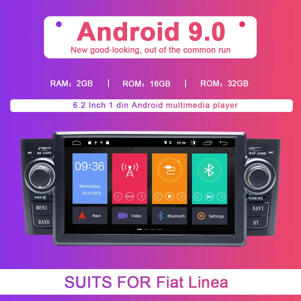 Best 2 Din Android 9.0 Car Radio DVD Player For Fiat/Grande/Punto/Linea 2007-2012 GPS Navi Touch screen Multimedia TPMS WIFI 2+32GB 3