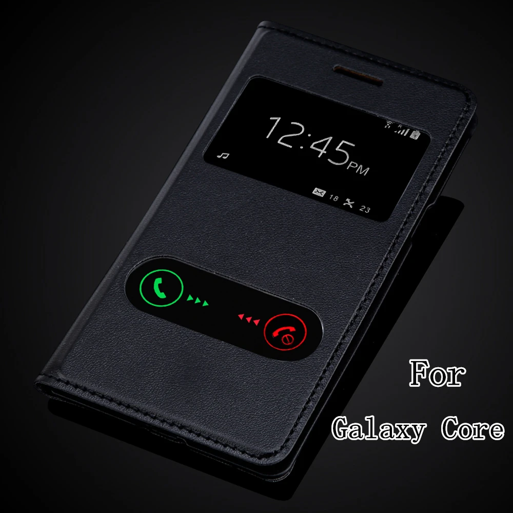 Сзади Батарея чехол для samsung Galaxy Core I8260 I8262 два Вид из окна кожаный флип чехол|battery