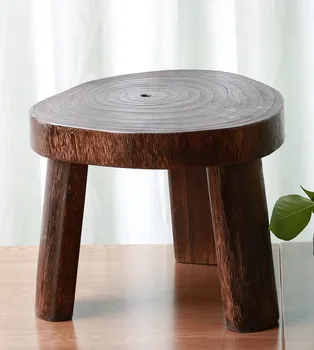 

Japanese Antique Wooden Round Stool Paulownia Wood Small Asian Traditional Furniture Living Room Portable Low Stand Stool Design