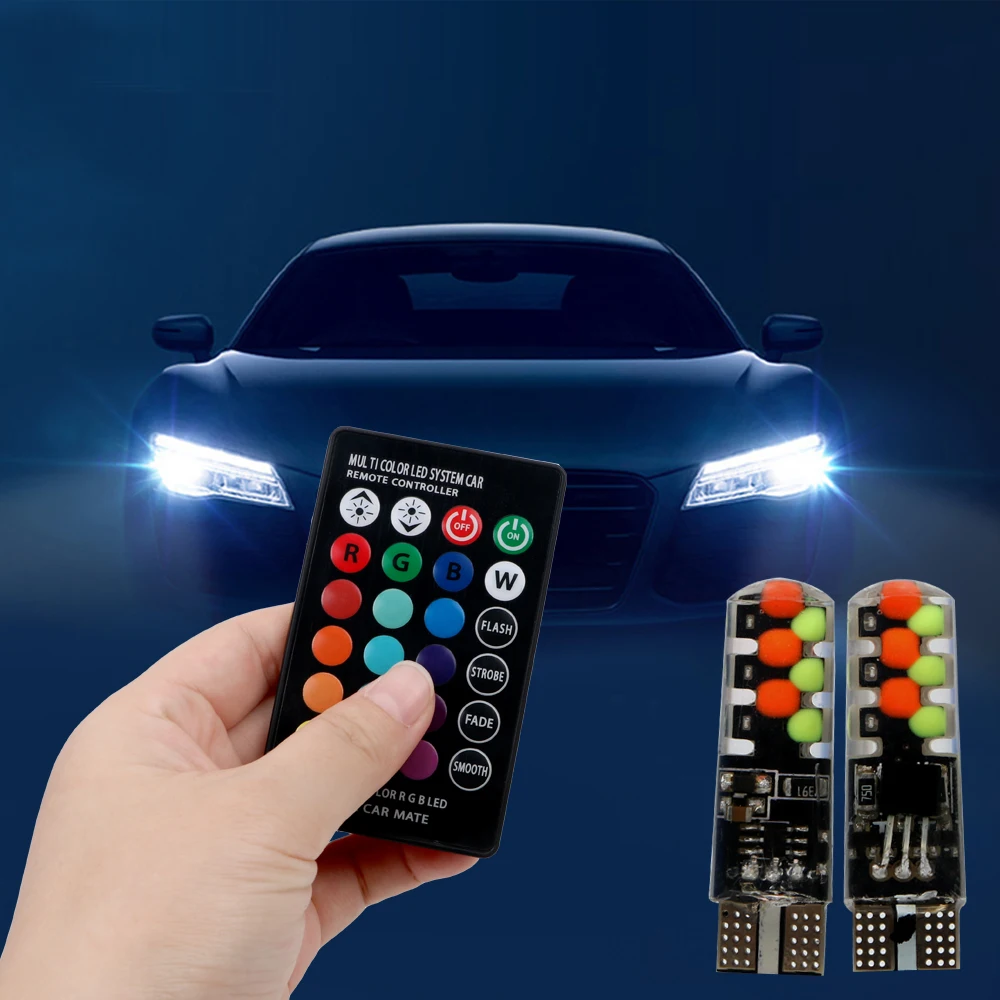 

FORAUTO 1 Pair Car LED Atmosphere Lights T10 W5W Headlight with Remote Control Car Clearance Lights Auto Interior Lights RGB COB