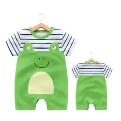 Одежда для новорожденных хлопковый костюм с короткими рукавами; сезон лето; комбинезон От 1 до 2 лет с рисунком из мультфильма симпатичная