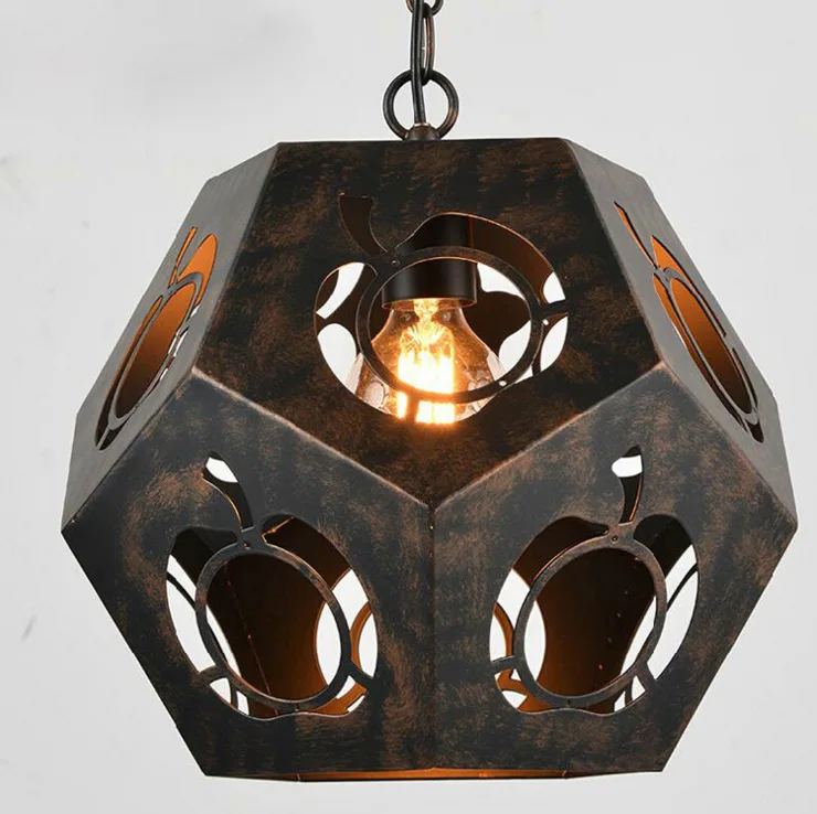 loft retro iron diamond polyhedron pendant light American style country cafe restaurant bar hanging lighting E27
