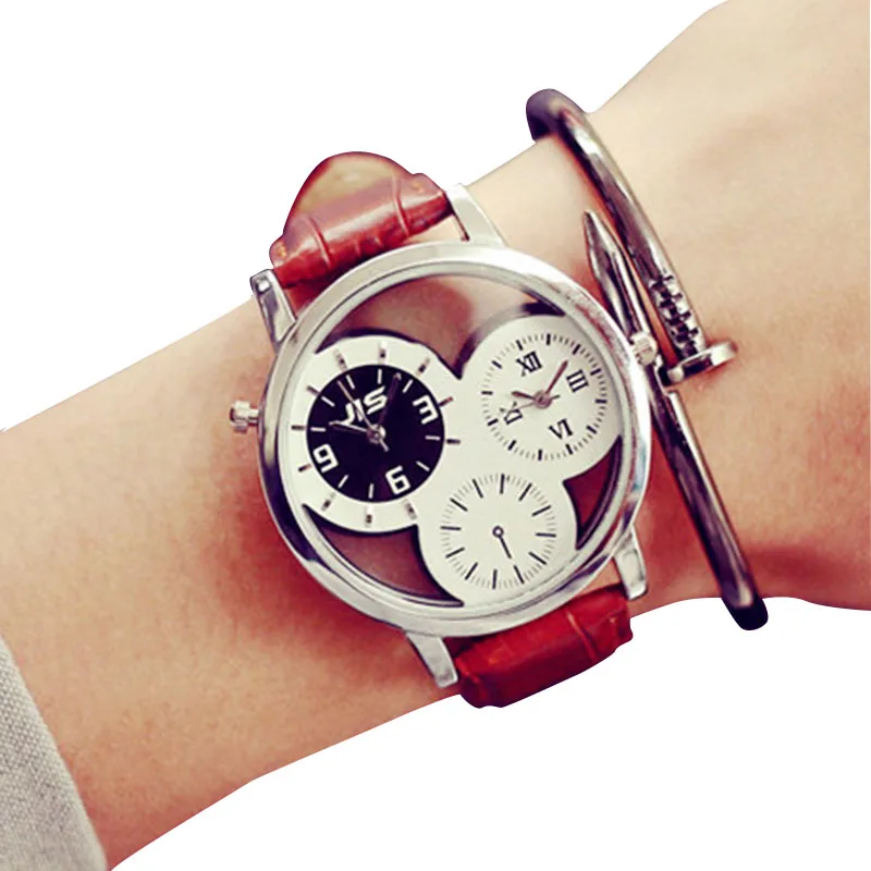 Unique Design Non mechanical hollow dial watches red leather quartz