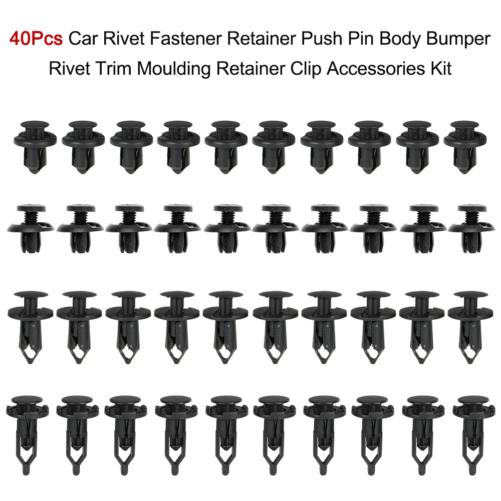 

40Pcs Car Rivet Fastener Retainer Push Pin Body Bumper Rivet Trim Moulding Retainer Clip Accessories Kit