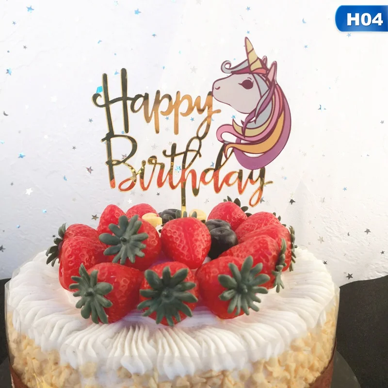 Красочные Единорог Фламинго Слон Цветок "с днем рождения" торт Топпер для вечерние украшения акриловая вставка для торта