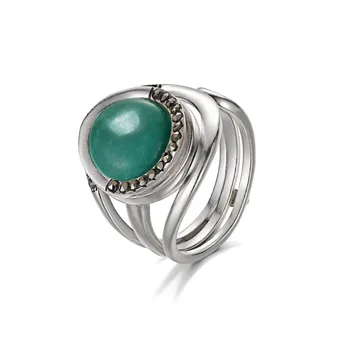 

925 Sterling Silver Natural Gemstone Rings Adjustable Pure Silver Wedding Ring Natural Turquoise/Lapis/Moonstone Rings For Women