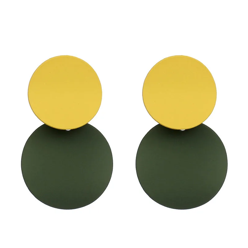 

Yellow/Green Color Metal Dangle Earrings For Women Christmas Anniversary Party Double Round Pendant Temperament Jewelry Brincos